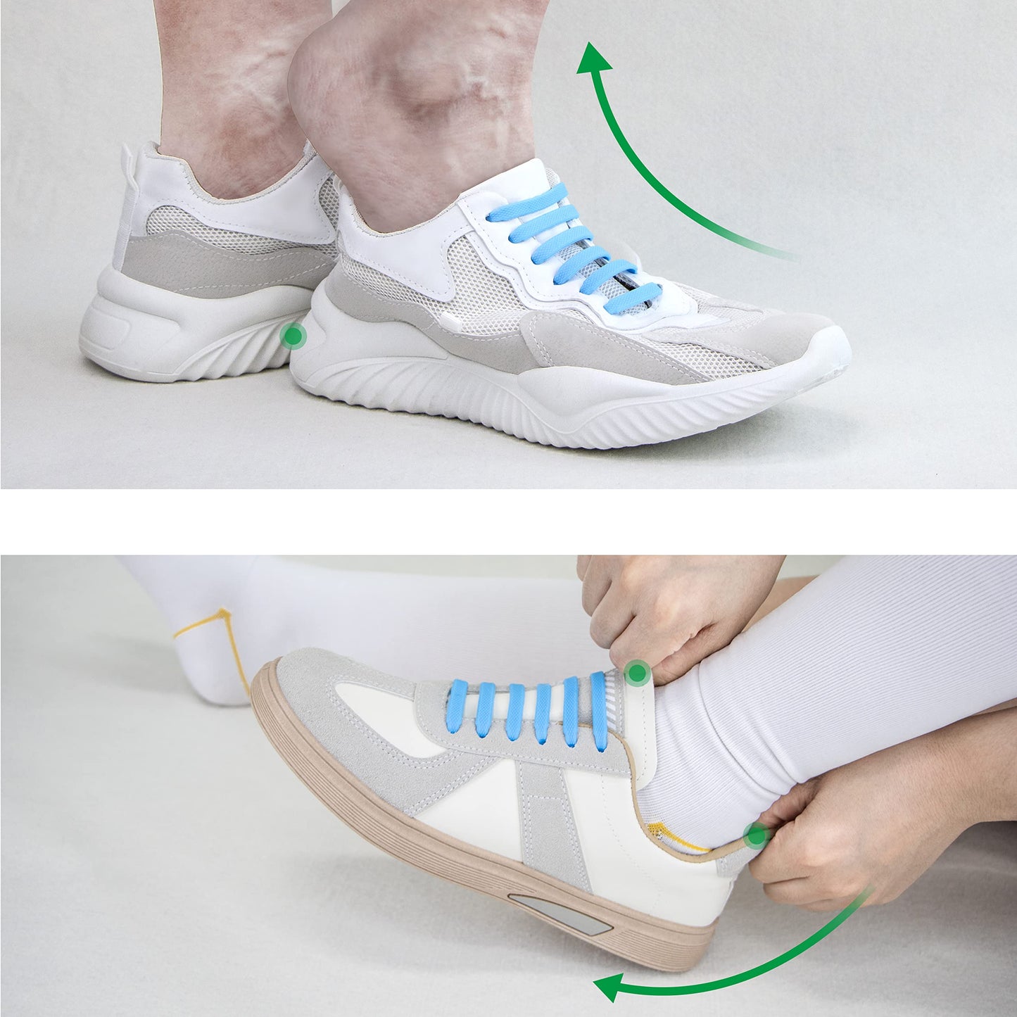 INMAKER Kids No-Tie Elastic Shoelaces - Waterproof Green Silicone Slip-On Shoe Laces