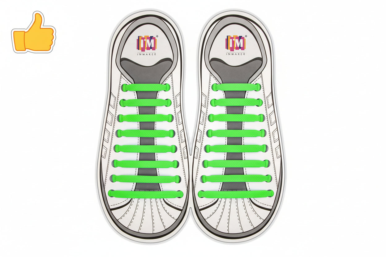 INMAKER Kids No-Tie Elastic Shoelaces - Waterproof Green Silicone Slip-On Shoe Laces