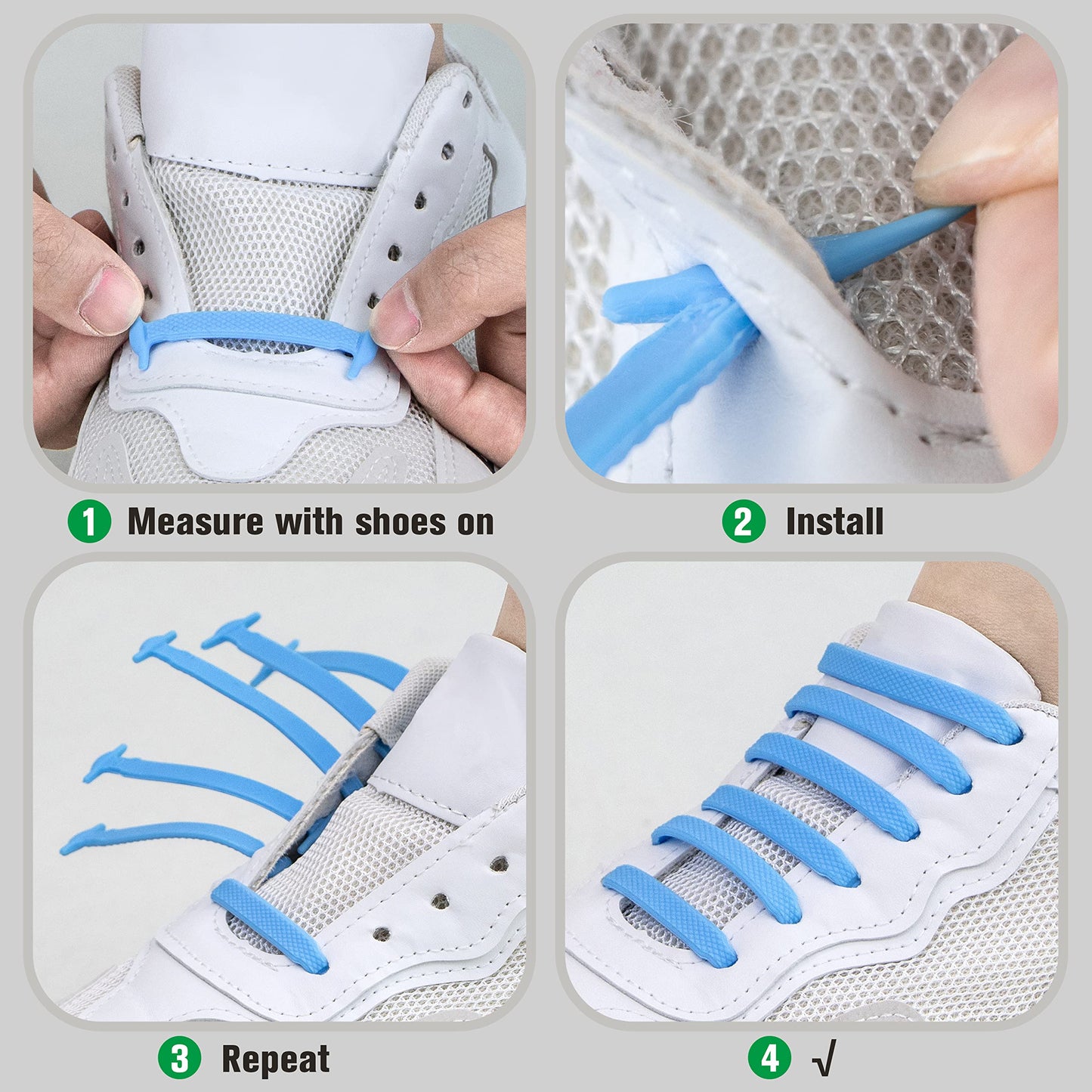 INMAKER Kids No-Tie Elastic Shoelaces - Waterproof Green Silicone Slip-On Shoe Laces