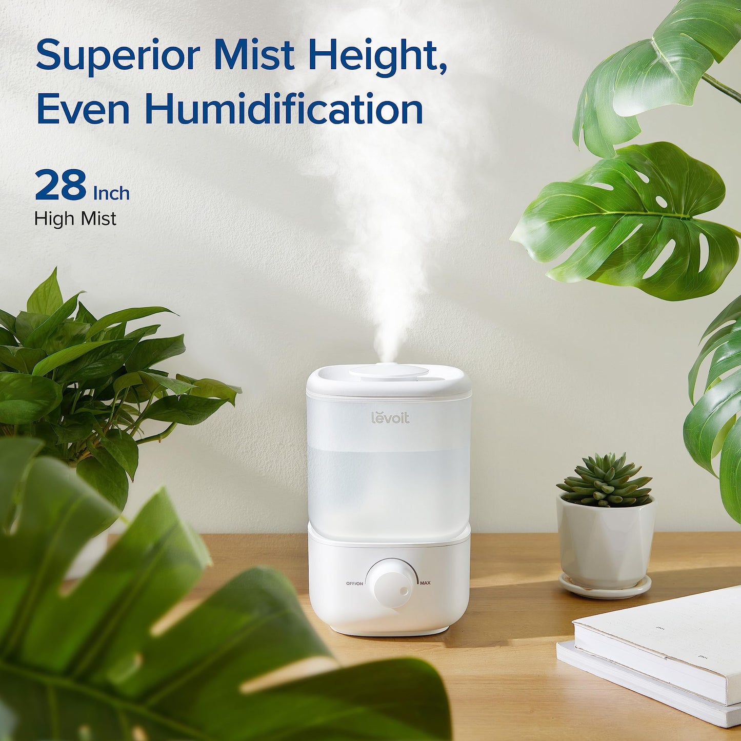 Demonstration of the superior mist height and even humidification in a room with plants.